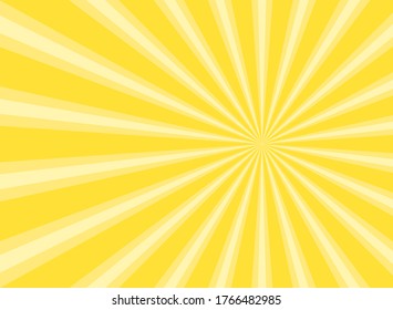 Sunlight rays horizontal background. Bright yellow color burst background. Vector illustration. Sun beam ray sunburst wallpaper. Retro bright backdrop. starburst circus  poster or placard