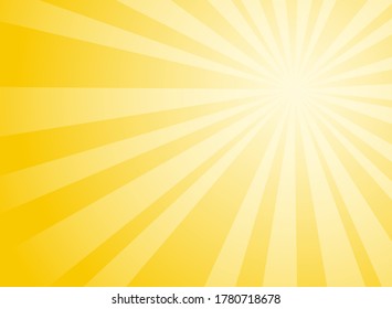 Sunlight rays horizontal background. Bright yellow color burst background. Vector illustration. Sun beam ray sunburst wallpaper. Retro bright backdrop. starburst circus  poster or placard