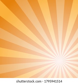 Sunlight rays horizontal background. Bright orange color burst background. Vector illustration. Sun beam ray sunburst wallpaper. Retro bright backdrop. starburst poster or placard