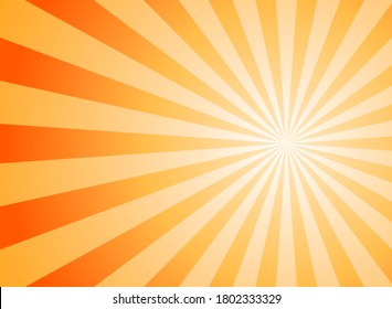 Sunlight rays horizontal background. Bright orange color burst background. Vector illustration. Sun beam ray sunburst wallpaper. Retro bright backdrop. starburst poster or placard