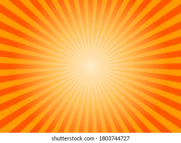 Sunlight rays horizontal background. Bright orange color burst background. Vector illustration. Sun beam ray sunburst wallpaper. Retro bright backdrop. starburst poster or placard