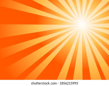 Sunlight rays horizontal background. Bright orange color burst background. Vector illustration. Sun beam ray sunburst wallpaper. Retro bright backdrop. starburst poster or placard