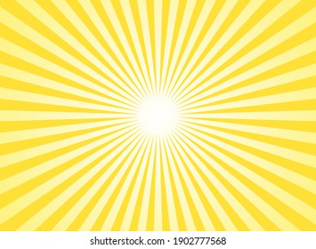 Sunlight rays horizontal background. Bright yellow color burst background. Vector illustration. Sun beam ray sunburst wallpaper. Retro bright backdrop. starburst circus  poster or placard