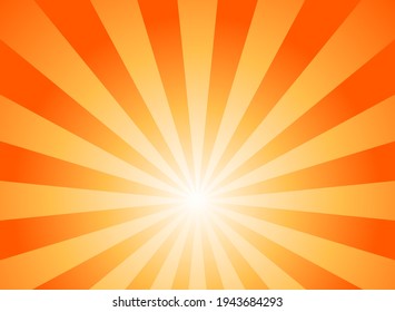 Sunlight rays horizontal background. Bright orange color burst background. Vector illustration. Sun beam ray sunburst wallpaper. Retro bright backdrop. starburst poster or placard