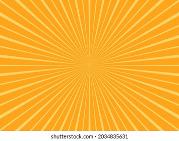 Sunlight rays horizontal background. Bright orange color burst background. Vector illustration. Sun beam ray sunburst wallpaper. Retro bright backdrop. starburst poster or placard