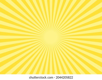 Sunlight rays horizontal background. Bright yellow color burst background. Vector illustration. Sun beam ray sunburst wallpaper. Retro bright backdrop. starburst circus  poster or placard