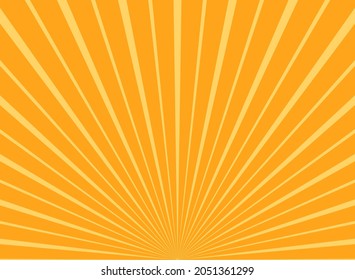 Sunlight rays horizontal background. Bright orange color burst background. Vector illustration. Sun beam ray sunburst wallpaper. Retro bright backdrop. starburst poster or placard