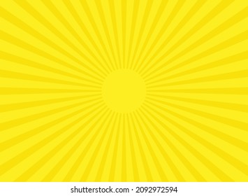 Sunlight rays horizontal background. Bright yellow color burst background. Vector illustration. Sun beam ray sunburst wallpaper. Retro bright backdrop. starburst circus  poster or placard