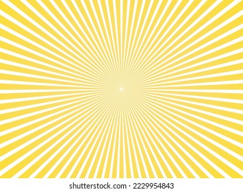 Sunlight rays horizontal background. Bright yellow color burst background. Vector illustration. Sun beam ray sunburst wallpaper. Retro bright backdrop. starburst circus  poster or placard