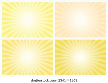 Sunlight rays horizontal background. Bright yellow color burst background. Vector illustration. Sun beam ray sunburst wallpaper. Retro bright backdrop. starburst circus poster.