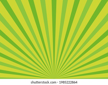 Sunlight rays horizontal background. Green color burst background. Vector illustration. Sun beam ray sunburst wallpaper. Retro bright backdrop. Vintage poster or placard