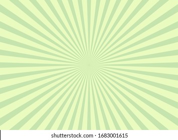 Sunlight rays horizontal background. Sage green color burst background. Vector illustration. Sun beam ray sunburst wallpaper. Retro bright backdrop. Vintage poster or placard