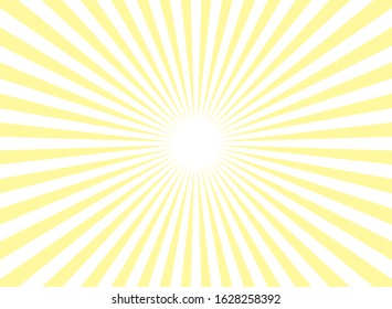 Sunlight rays horizontal background. Yellow and white color burst horizontal background. Vector illustration. Sun beam ray sunburst pattern background. Retro bright placard. Sunny circus poster