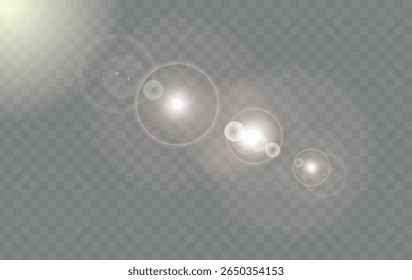 Sunlight Rays with Lens Flare Rings Overlay on Transparent Background