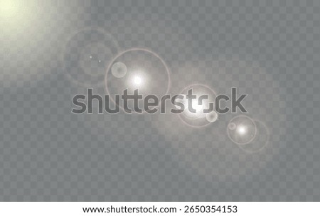 Sunlight Rays with Lens Flare Rings Overlay on Transparent Background