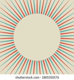 Sunlight rays retro background. Pale red, blue, beige color burst background. Fantasy Vector illustration. Magic Sun beam ray pattern background. Old paper starburst. Circus poster or placard