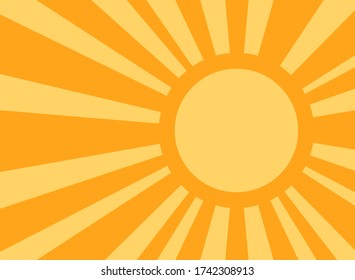 Sunlight rays retro background with round frame for text. bright orange color burst background. Vector illustration. Sun beam ray wallpaper. Circus sunny banner or placard
