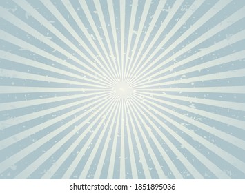 Sunlight rays retro grunge background. Silver grey color burst background. Vector horizontal illustration. Sun beam ray wallpaper. Old speckled placard. vintage scratched poster