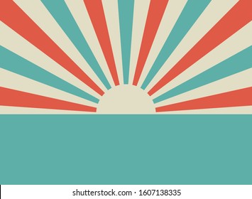 Sunlight rays retro horizontal poster. blue and red color burst background. Vector illustration. Sun beam ray wallpaper. vintage poster. Circus sunburst placard - Shutterstock ID 1607138335