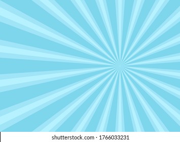 Sunlight rays shine background.  powder blue  color burst background. Vector sky illustration. Sun beam ray sunburst wallpaper. Retro bright backdrop. Vintage poster or placard