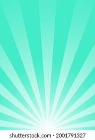 Sunlight rays shine background.  Turquoise  color burst background. Vector sky illustration. Sun beam ray sunburst wallpaper. Retro bright backdrop. Vintage poster or placard