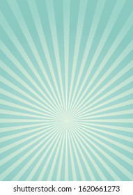 Sunlight rays vertical background. Blue and turquoise color burst background. Vector illustration. Sun beam ray sunburst wallpaper. Retro bright backdrop. Vintage poster or placard