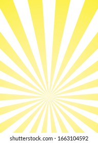 Sunlight rays vertical background. Bright yellow color burst background. Vector illustration. Sun beam ray sunburst wallpaper. Retro bright backdrop. starburst poster or placard