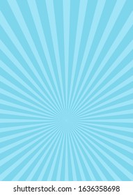 Sunlight rays vertical background.  powder blue and white color burst background. Vector sky illustration. Sun beam ray sunburst wallpaper. Retro bright backdrop. Vintage poster or placard