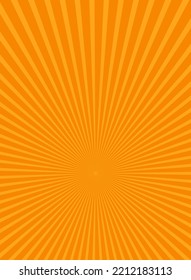 Sunlight rays vertical background. Vintage orange color burst background. Vector illustration. Sun beam ray sunburst wallpaper. Retro bright backdrop. Circus starburst poster or placard