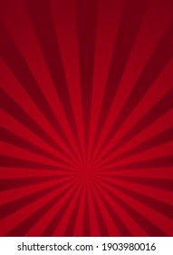 Sunlight rays vertical poster. Red burst background. Vector illustration. Sun beam ray sunburst wallpaper. Retro circus placard