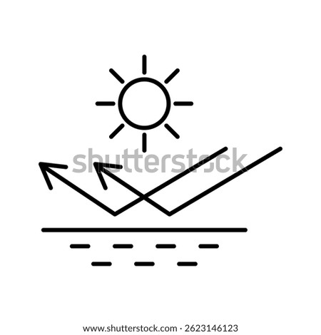 Sunlight reflection icon. Heat deflection arrows. Solar protection vector. UV bounce symbol.
