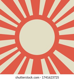 Sonnenlichter Retrohintergrund mit runden Rahmen aus Jahrgang für Text. Rot und Beige Farbe bersten Hintergrund. Retro Vector Tapete. Zaubersonnenstrahl-Muster Hintergrund. Poster oder Plakat für Vintage-Strahlen