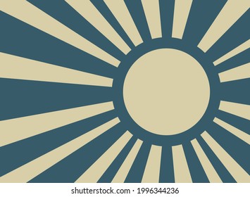 Sunlight retro background with vintage round frame for text. blue and beige color burst background. Retro Vector wallpaper. Magic Sun beam ray pattern background. Vintage rays poster or placard
