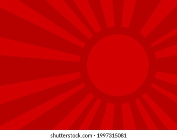 Sunlight retro background with vintage round frame for text. Red color burst background. Retro Vector wallpaper. Magic Sun beam ray pattern background. Vintage rays poster or placard