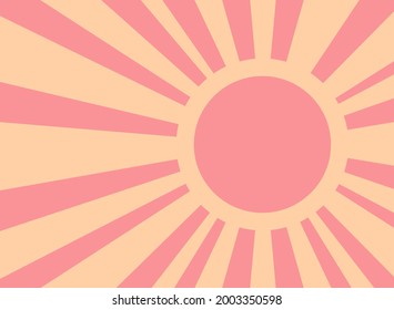 Sunlight retro background with vintage round frame for text. Pink and peach color burst background. Retro Vector wallpaper. Magic Sun beam ray pattern background. Vintage rays poster or placard