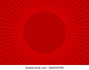 Sunlight retro background with vintage round frame for text. Red color burst background. Retro Vector wallpaper. Magic Sun beam ray pattern background. Vintage rays poster or placard