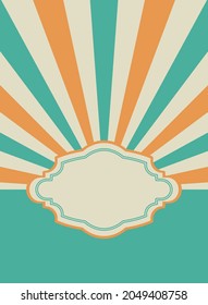 Sonnenlicht-Retro-Hintergrund mit Vintage-Rundrahmen für Text. blau-beige Farbe brach Hintergrund. Retro-Vektorhintergrund. Magic Sun Strahlmuster-Hintergrund. Vintage-Rochen-Poster oder Plakat