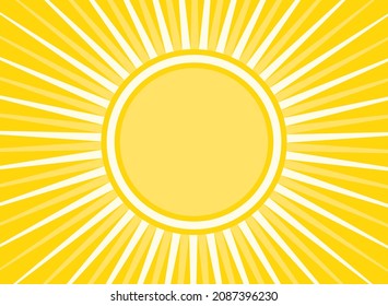 Sunlight retro background with vintage round frame for text. Yellow color burst background. Retro Vector wallpaper. Magic Sun beam ray pattern background. Vintage rays poster or placard