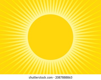 Sunlight retro background with vintage round frame for text. Red color burst background. Retro Vector wallpaper. Magic Sun beam ray pattern background. Vintage rays poster or placard
