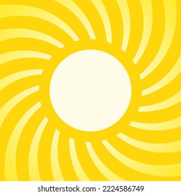 Sunlight retro background with vintage round frame for text. Yellow color burst background. Retro Vector wallpaper. Magic Sun beam ray pattern background. Vintage rays poster or placard