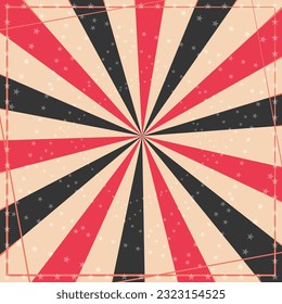 Sunlight retro circus template. Red, black, brown color burst background