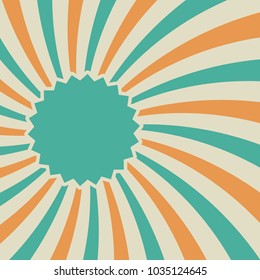 Sunlight retro faded background with label frame for text. blue and orange color burst background. Vector template illustration. Sun beam ray background. Old paper. vintage style. 