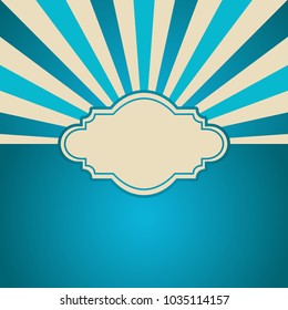 Sunlight retro faded background with vintage frame for text. blue and beige color burst background. bright vector illustration. beam ray pattern background. Old paper starburst. 