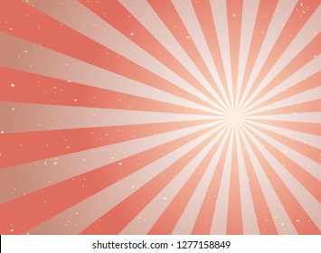 Sunlight retro faded grunge background. red and beige color burst background. Vector illustration. Sun beam ray background. Old speckled paper with particles of debris. vintage style. 