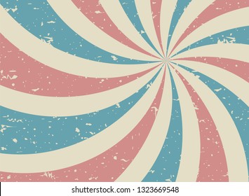 Sunlight retro faded grunge background. Pale blue and red color burst background. Vector illustration. Sun beam ray background. Old speckled paper with particles of debris. vintage style. 