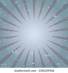 Sunlight retro faded grunge background. blue and purple color burst background. Vector illustration. Sun beam ray background. Old speckled paper with particles of debris. vintage style. 