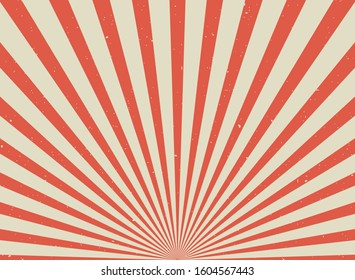 Sunlight retro faded grunge background. red and beige color burst background. Vector illustration. Sun beam ray background. Old speckled paper with particles of debris. vintage style. 