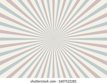 Sunlight retro faded grunge background. pink and blue color burst background. Vector rays illustration. Sunburst wallpaper. Old speckled placard with particles of debris. vintage scratched poster
