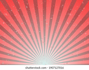 Sunlight retro faded grunge background. red and beige color burst background. Vector illustration. Sun beam ray background. Old speckled paper with particles of debris. vintage style. 