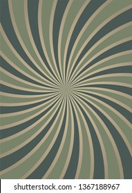 Sunlight retro faded spiral grunge background. dirty grey and green color burst background. Vector illustration. Sun beam ray background. Old paper. vintage style. 